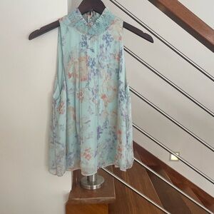 Alice + Olivia Light Aqua Floral Mock-Neck Camisole